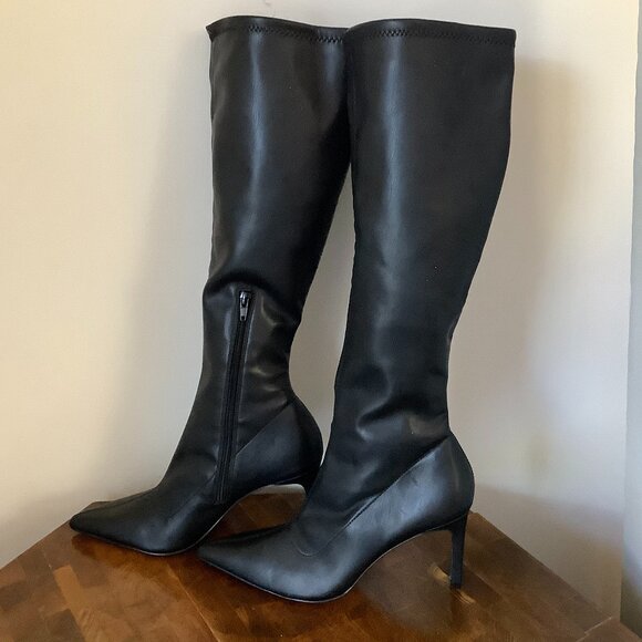Tall Black Fashion Boot Sz 8.5 Black Zipper 3 1/2" Heel - Picture 1 of 11